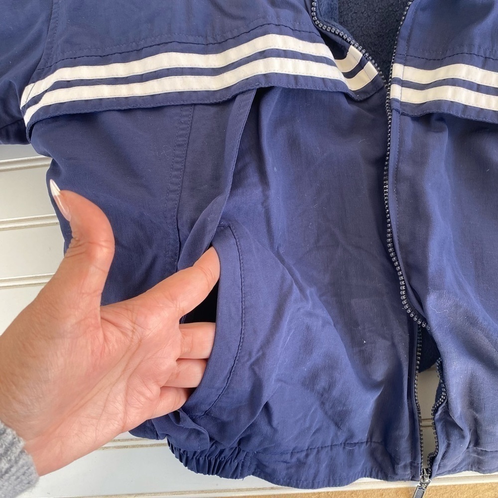 VOS Sports Windbreaker Jacket Medium Navy Blue Fleece Lined Full Zip Striped - Picture 5 of 10